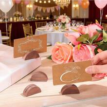 6pcs/12pcs Wooden Table Number Plates, Semi-Circle Wooden Place Cards, Suitable For Weddings, Restaurants, Birthday Parties And Other Occasions, Reusable Table Name Plates And Photo Label Menus (Brown) - View 3