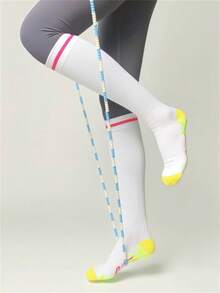 1双白色和粉色条纹瑜伽、健身、跳绳袜，具有减震、压缩功能，适合所有季节 - 彩色 - 查看 7