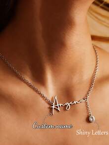 Custom Shiny Frosted Name Necklace Women Personalized Charm Classic Letter Clavicle Necklace Stainless Steel Gold Cursive Name Handmade Pendant Nameplate Jewelry Christmas New Year Gift For Girlfriend Lover - Silver-letter - View 9