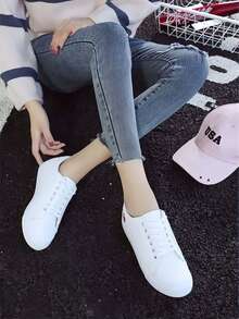 Women's White Sneakers, New 2026 Versatile Flat Casual Shoes, - White - View 3