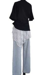 1pc Asymmetrical Yarn Skirt, Lace Elegant Yarn Skirt, Versatile Pinafore Dress Design - Multicolor - View 3