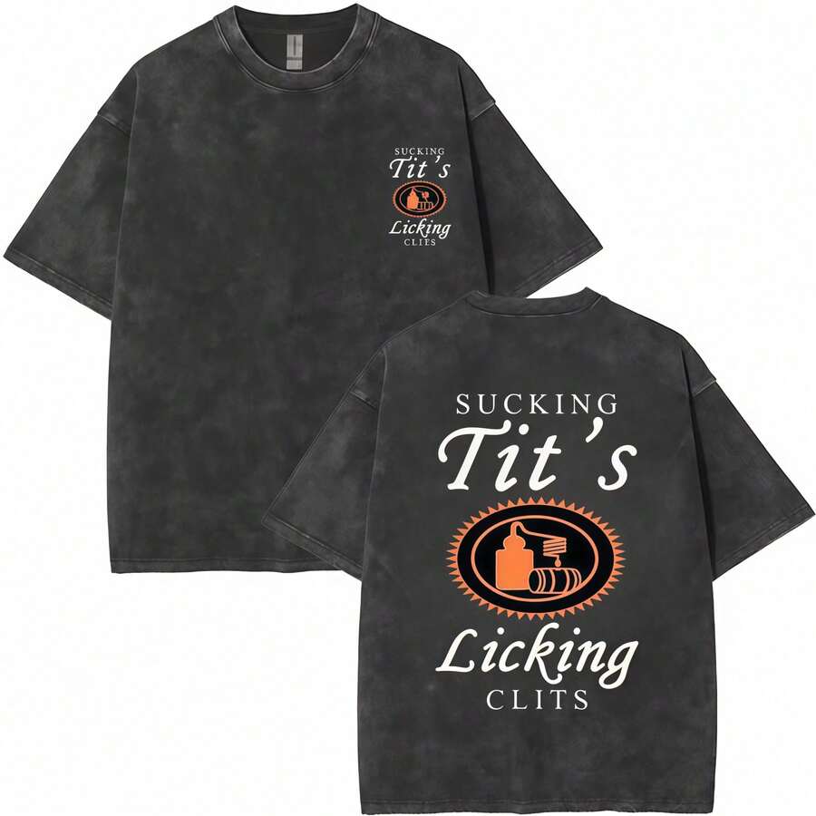 Sucking T And Licking C F - A Fun Drinking Humor Party T-Shirt With Intriguing Patterns For The Party Atmosphere, Double-Sided Design, Cotton Men's Women's Dress Shirt Fabric Suitable For Both Men And Women. - 水洗黑色T卹 - 查看 1