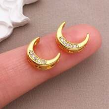 2 件 8.3x10.5mm 优雅浪漫镀铜 18K 金加厚银铂金月牙形 DIY 首饰配件，镶嵌仿钻，适用于手链、项链和耳环 - 婚礼派对日常佩戴 - 彩色 - 查看 15