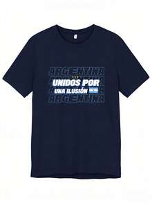 Women's Casual Argentina Three-Star Football Graphic T-Shirt, Navy Blue Summer - Navy Blue - View 7