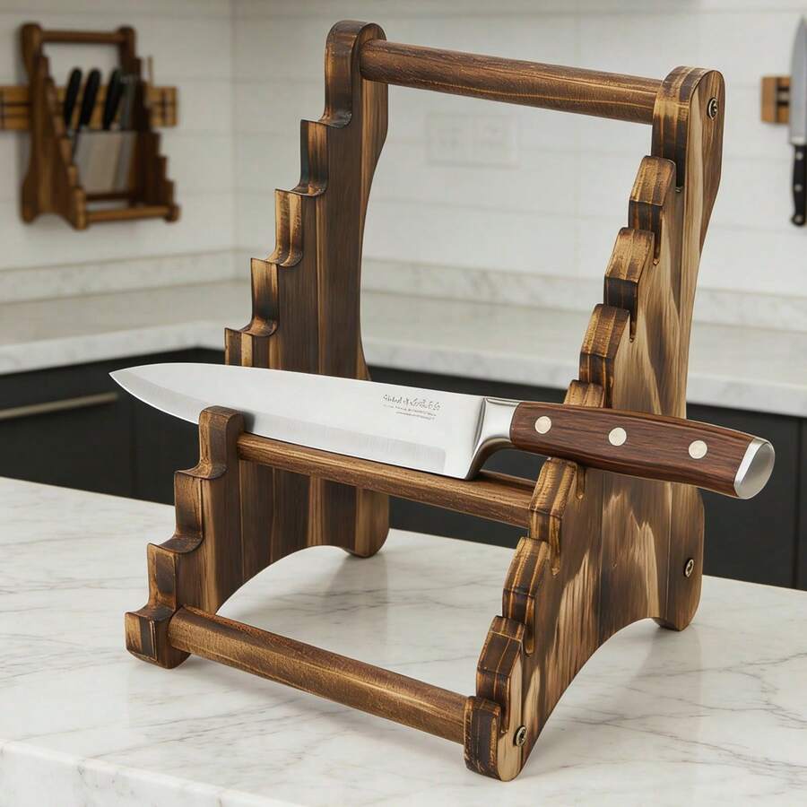 Wooden Knife Block Without Knives Practical Fixed Knife Display Stand For Kitchen Countertop - Reddish Brown - View 1