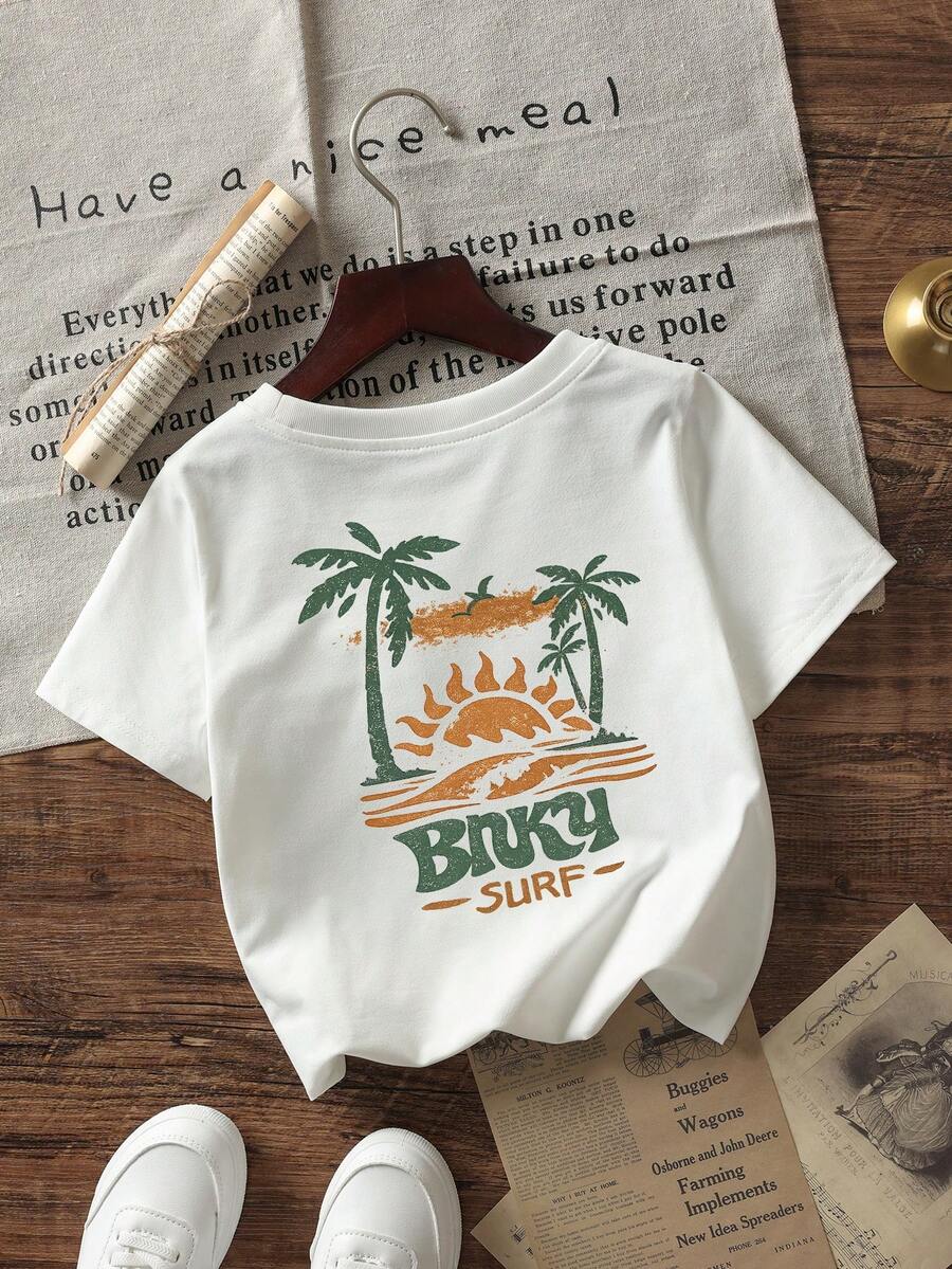 Baby Boy Casual Short Sleeve T-Shirt, Soft And Breathable Crew Neck Top Suitable For Daily And Summer Wear - White - View 1