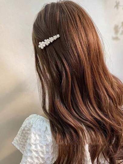 1pc Elegant Floral Pearl Hair Clip, Suitable For Bangs And Daily Use