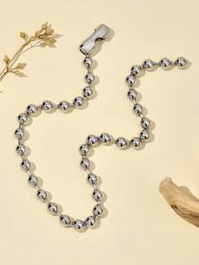 1pc Stainless Steel Beaded Chain Necklace, Fashionable Minimalist Versatile For Men - Beaded Necklace - View 2