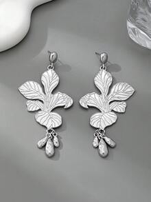 1 Pair Fashionable European And American Green Plant Shaped Minimalist Personalized Creative Versatile Earrings, Suitable For Spring Outings - Silver - View 3