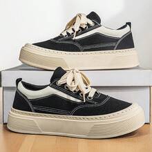 2026 WANSS Men's Suede High-Top Thick-Sole Casual Skateboard Shoes, Niche Breathable Non-Slip Retro Sneakers, Black Denim Shoes, 5CM Height Increase - Black - View 2