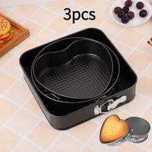 12-28 Inch 3pcs/Set Round Heart Square Springform Cake Pans, Non-Stick Carbon Steel Baking Tools - Black - View 8