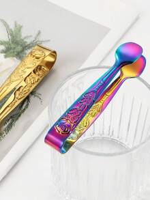 1pc Stainless Steel Rose Pattern Sugar Cube Tongs, Ice Cube Clamp, Food Clip, Towel Clip - View 7