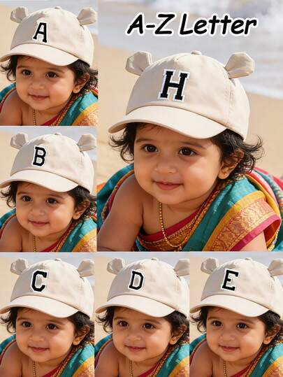 1 Pc A-Z Baby Cute Ear Baseball Cap, Toddler Infant Baseball Cap,Children Sun Hat, Simple Versatile Soft Brim Cap For Holiday Outdoor Activities,Everyday Use