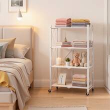 Upgraded Home 4-Tier Foldable Storage Shelf With Wheels ,Collapsible Shelving Unit,750 Lbs Large Capacity Storage Trolley,Display Metal Rack, Rolling Cart For Books,Kitchen Storage Shelves, Garage Storage,Pantry & Closet Organizer, Office Room,Decor,Bathroom(Black/White/Pink/Green),No Assembly - 查看 7
