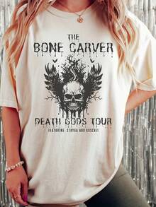 Camisa con estampado de calavera, Camiseta de cuello redondo "Viaje de la muerte", Camisa vintage de color cómoda con estilo minimalista Sudadera - Albaricoque - Ver 2