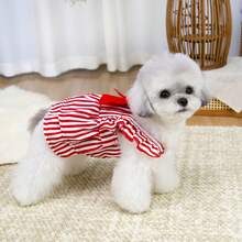 New Pet Shirt, Dog Clothes, Flare Sleeve, Dog Dress, Cat Floral Shirt, New Spring/Summer 26 French Elastic Waist Dress, Animal Suspender Sweater, Cat Clothes, New Spring/Summer, Small Animal Clothes, Polka Dot Fashion Suspender Dress, 26 V-Neck Dress - Red - View 7