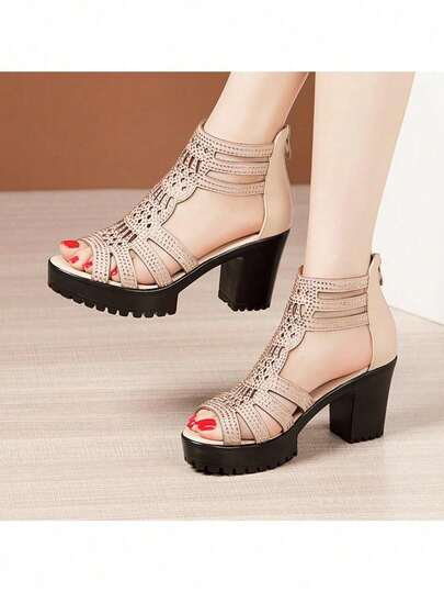 Sandalias de tacón alto y punta abierta para mujer,Sandalias De Tacón Grueso De Banda Cruzada Elástica De Punta Descubierta Para Mujer, Mujer minimalista con tacón grueso Sandalias con correa en el tobillo ,Sandalias de tacón alto sexy con abertura en los dedos y tirantes de moda para mujer, tacones gruesos y suela gruesa para zapatos de fiesta,graduación, tacones de fiesta,