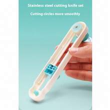 1pc 360 Degree Rotary Circle Cutter - Precision Round Cutting Tool - DIY Plastic Circle Cutter With Rotating Handle, White & Blue, Accurate Round Cutting For Crafting And Office Use, Office Supplies - White - View 7