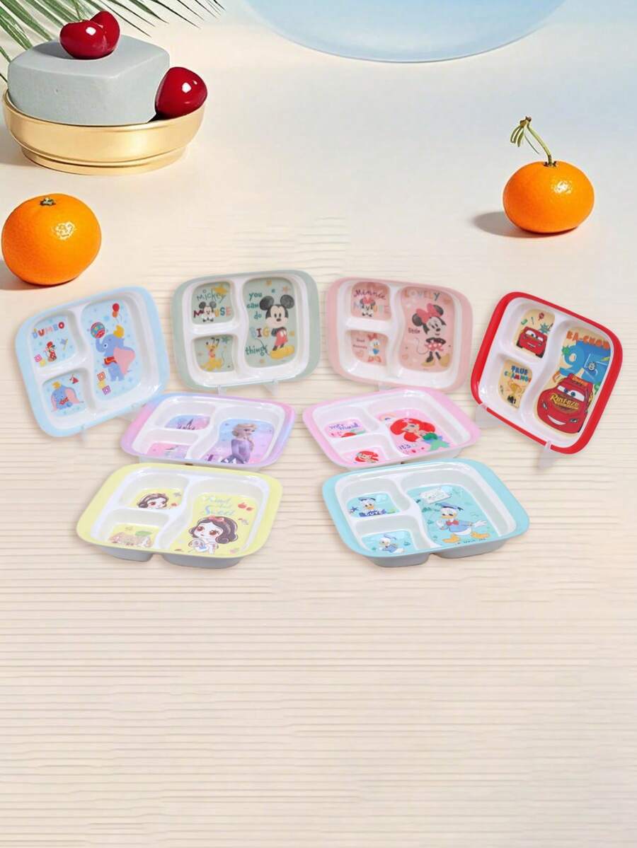 1pc Disney Cartoon Three Compartment Plate, Family Dinner, Birthday Party Plate, Easy To Carry Outdoor Melamine Tableware