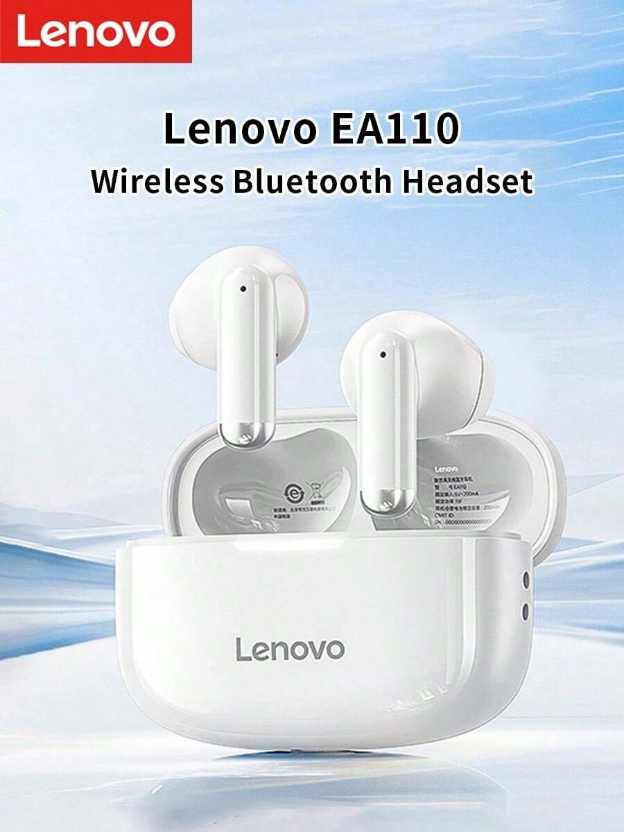 Lenovo Auriculares inalámbricos EA110, Bluetooth 5.4, control táctil inteligente, batería de larga duración, compatible con Android e iOS - Blanco - Ver 1