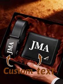 可定制男士礼品套装（皮带和钱包），男士个性化姓名礼品，经典简约商务套装，商务场合必备搭配，时尚百搭 - 彩色 - 查看 2