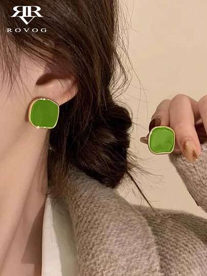 1 Pair Minimalist Fashionable Delicate High-End Summer Fresh Geometric Glazed Earrings, Suitable For Daily Casual Gatherings, Parties, Vacations Wear For Women