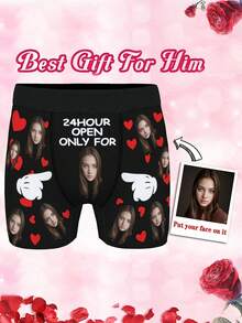 Custom Photo Men'S Boxer Briefs - Personalized Face Design, High-Elasticity Fabric, Valentine'S Day & Anniversary Gift For Him, Unique Romantic Gift For Boyfriend/Husband, Couple Matching Underwear, Cute Underwear, Anniversary Gift, Playful Design, Comfortable Fit, Durable Fabric - Black - View 9