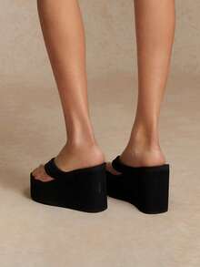 Tropiscape 女性夾腳拖、後背楔形度假鞋、時尚派對踝帶泵鞋高跟涼鞋 - 黑色 - 查看 4