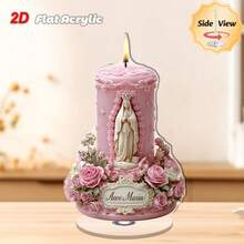 2D Flat - 1pc Religious Candle Holder - Pink & Gold Virgin Mary Statue With Floral Base, Rotating Stand, For Meditation, Home, Church, Office - Feminine Spiritual Decor, Church Decoration, Elegant Design, Decorative Figurine, Faith Gift Office Desk Desk Office Supplies Office Decor - A - View 4