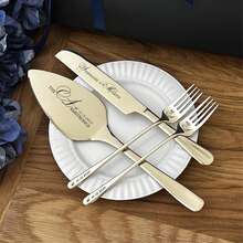 2/4 Sets Customized Engraved Wedding Cake Cutting Utensil Set, Comes With Gift Box: Personalized Gold Cake Knife And Fork Set, Bridal Party Wedding Gift - Multicolor - View 2