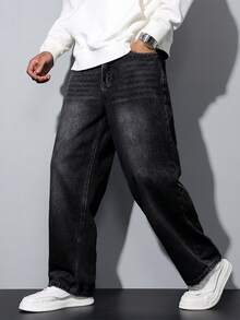 1件 Hearty Haven 休闲宽松直筒牛仔裤，男女情侣款（不含腰带或配饰） - 黑色 - 查看 8