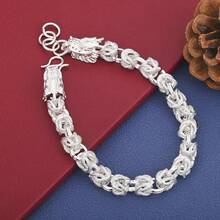 925 Sterling Silver Plated Exquisite Dragon Head Bracelet For Men And Women, Charming Party Wedding Jewelry - Silver - View 1