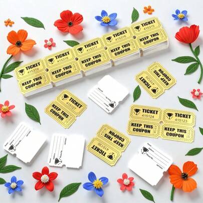 200 张金色双卷金属箔彩票，用于幸运抽奖，可用于活动、教室或学校嘉年华、圣诞嘉年华、家庭游戏奖品、派对礼物、筹款彩票奖品号码。