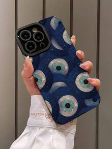 邪眼图案简约个性化闪亮水晶恶魔之眼竖纹仿皮纹理经典防滑防摔软壳手机壳，适合作为礼物送给朋友和爱人，兼容苹果 17/17AIR/17PRO/17PROMAX - 彩色 - 查看 3