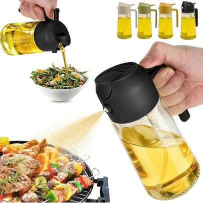 二合一玻璃喷油瓶兼可灌装瓶，防漏，适用于烹饪、烧烤、沙拉 - 加厚玻璃喷油瓶，二合一喷雾倾倒，雾化油分配瓶，烹饪和煎炸防漏