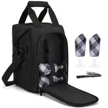 ALLCAMP Bolsa de regalo de vino de 4 botellas enfriador de bolsa aislado correa ajustable incluye 4 copas de vino servilletas y sacacorchos regalo de viaje portátil negro - Negro azabache - Ver 1
