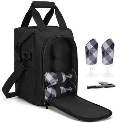 ALLCAMP Bolsa de regalo de vino de 4 botellas enfriador de bolsa aislado correa ajustable incluye 4 copas de vino servilletas y sacacorchos regalo de viaje portátil negro