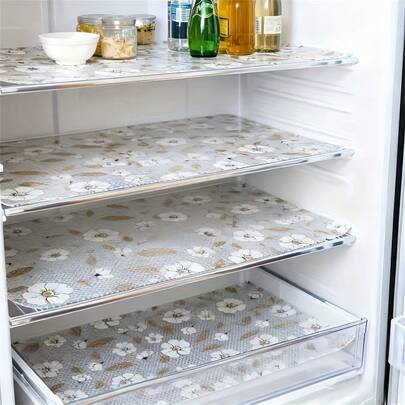 4/8-Piece Thickened Begonia Refrigerator Mat, Moisture-Proof And Non-Slip Refrigerator Liner - Made Of Durable EVA Material, Featuring A Novel Begonia Pattern, Suitable For Refrigerator And Kitchen Decoration, Refrigerator Mat, Drawer Mat