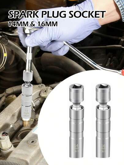 1pc Spark Plug Socket Set 14mm & 16mm - Thin Wall Magnetic Spark Plug Wrench With 3/8" Drive 12 Point, Removal Tool For Car Spark Plug Installation Replace Repair, Automotive Power Tools For Most Car Models