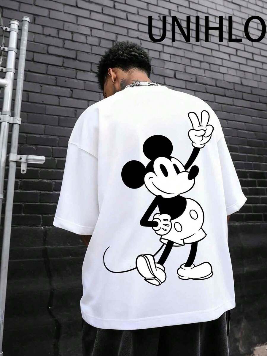 Disney UNIHLO Mickey  Print  Summer Casual Versatile Pure Cotton T-Shirt Suitable For Any Place - White - View 1