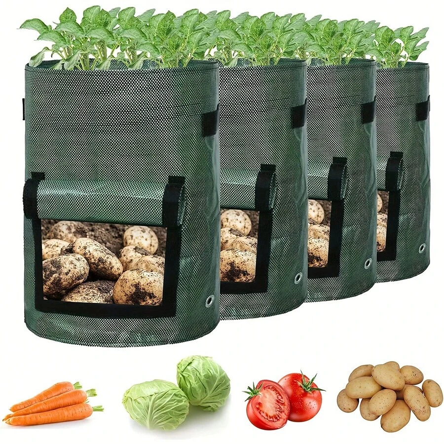 4pcs Potato Planting Bags With Flip Cover Handles, Suitable For Growing Onions, Fruits, Tomatoes, Carrots And Other Vegetables, Also Can Be Used As Leaf Collection Bags And Organic Fertilizer Bags