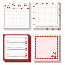 4 Packs Cherry Pattern Sticky Notes, 3x3 Inches, 50 Sheets Per Pack, Cherry Pattern Memo Pad With Adhesive, Suitable For School, Office, Home, Student & Teacher Gifts, Back To School Gifts - Black and White - View 1
