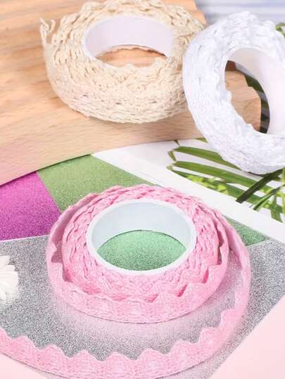 Kendinden Yapışkanlı Dantel Kurdele, Boho Vintage Tarzı Dekoratif Etiket, Düğün Dekorasyonu, Parti Dekorasyonu, Hediye Paketleme İçin Tığ İşi Dantel Şerit - 1 Rulo (55,12 İnç/140 cm)