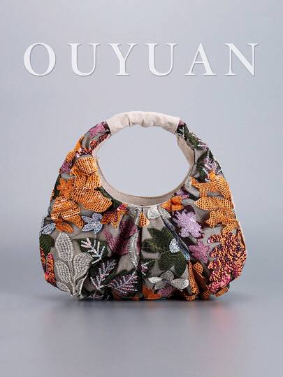 1pc Sequins Randomly Printed Ladies' Handbags, Fashionable Retro Dinner Handbags, Suitable For Holiday, Leisure, Dating Valentine's Day, Mother's Day Exquisite Gifts.