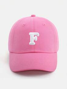 1pc Pink Letter Print Baseball Cap, Breathable & Comfortable For 1-5 Years Old Girls, Suitable For Spring/Summer Outdoor & Casual Wear, A-Z Letter Options - Dark Pink - View 29