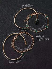 5件套女士礼品手表，时尚休闲数字叶形表盘经典优雅石英腕表+蝴蝶表带（不含表盒） - 綠色 - 查看 6