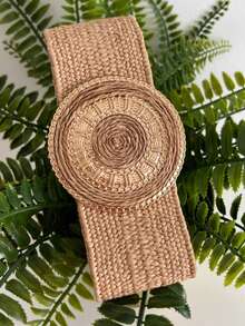 1条女士复古PP草编弹力腰带，时尚简约百搭束腰带，适合搭配连衣裙 - A - 查看 20