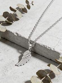 1件天使翅膀闪亮吊坠项链，镀银简约优雅护身符链，适合日常佩戴 - 彩色 - 查看 5