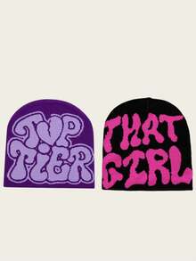 2PCS Knitted Hat With Letter Jacquard, Cold Hat, Personalized Hip-Hop, Warm, Unisex, Cross-Border, European And American Style Hats - Letter Jacquard Combination - View 14