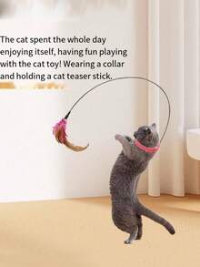 1pc Cat Teaser Wand, Cat Toy With Steel Wire, Feather, Bell, Replacement Head For Self-Playing Cat Toy, Pet Supplies - Multicolor - View 1